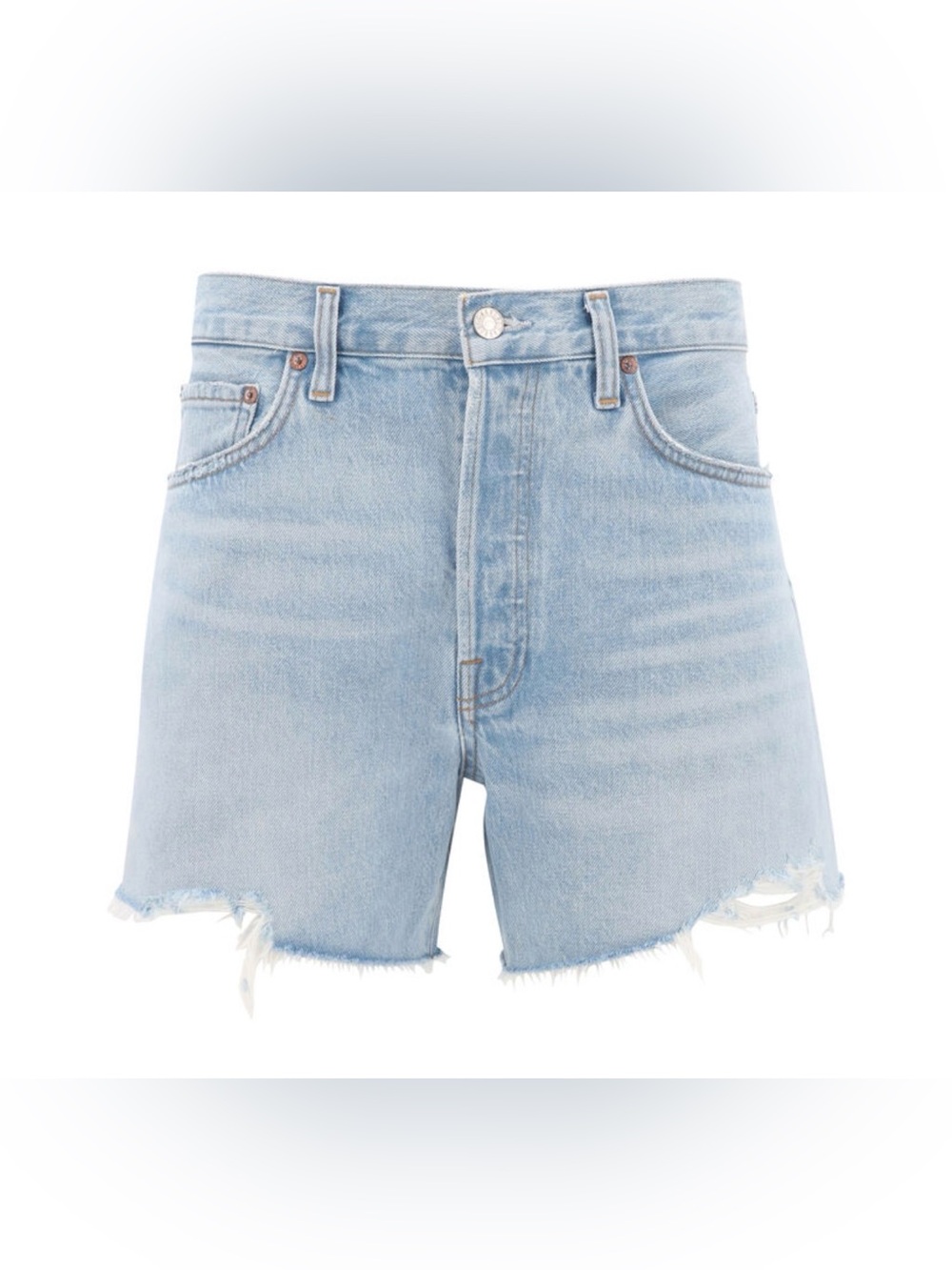 AGOLDE Parker Long High Rise Distressed Denim Shorts Agreement Wash 31